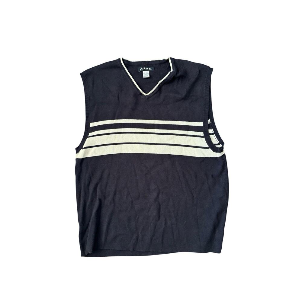 Vintage Preppy Golf Y2K 90s Cotton Striped Vest Mens Large 100% Cotton